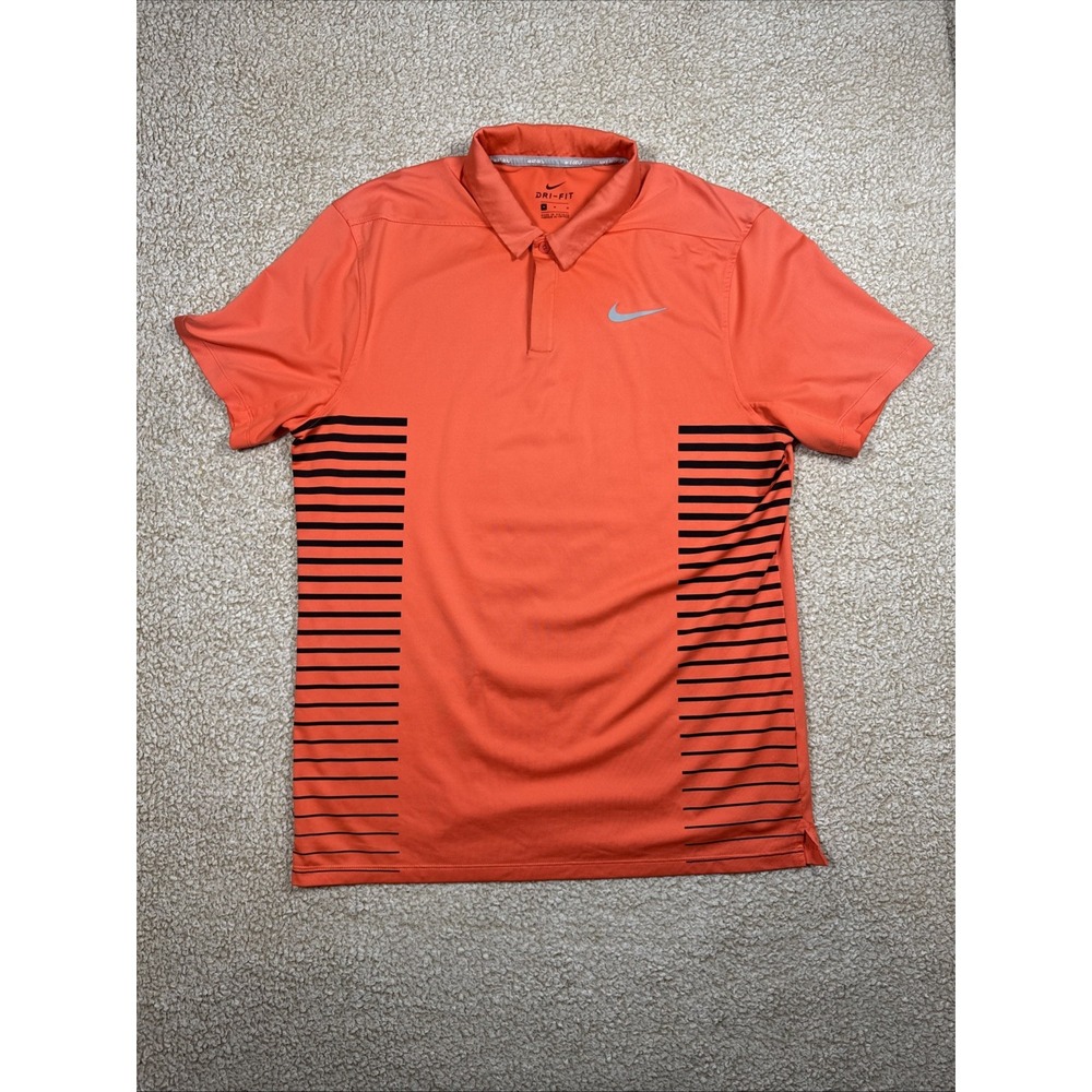 Nike Golf Dri-FIT Polo Shirt Mens Medium Coral Stripe Performance 890091-816
